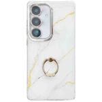 For Samsung Galaxy S24 FE 5G Electroplated Marble Texture Ring Holder Phone Case(Gold White S1)