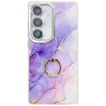 For Samsung Galaxy S24+ 5G Electroplated Marble Texture Ring Holder Phone Case(Purple S3)