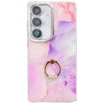 For Samsung Galaxy S24+ 5G Electroplated Marble Texture Ring Holder Phone Case(Pink Purple S4)