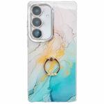 For Samsung Galaxy S24+ 5G Electroplated Marble Texture Ring Holder Phone Case(Yellow Green S13)