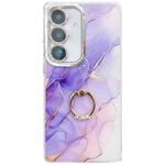 For Samsung Galaxy S24 5G Electroplated Marble Texture Ring Holder Phone Case(Purple S3)