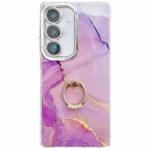 For Samsung Galaxy S24 5G Electroplated Marble Texture Ring Holder Phone Case(Gold Purple Red S15)