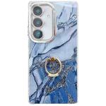 For Samsung Galaxy S24 5G Electroplated Marble Texture Ring Holder Phone Case(Navy Blue S17)