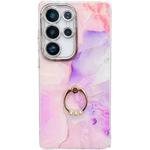 For Samsung Galaxy S23 Ultra 5G Electroplated Marble Texture Ring Holder Phone Case(Pink Purple S4)