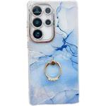 For Samsung Galaxy S23 Ultra 5G Electroplated Marble Texture Ring Holder Phone Case(Blue S11)