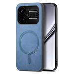 For Realme GT5 5G Retro MagSafe Magnetic PU Back Cover Phone Case(Blue)