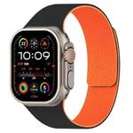 For Apple Watch 46mm / 49mm / 45mm / 44mm Litchi Texture Magnetic Silicone Watch Band(Black Orange)