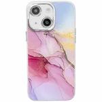 For iPhone 13 Electroplated Marble Texture Phone Case(Gold Pink Red M12)