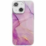 For iPhone 14 Electroplated Marble Texture Phone Case(Gold Purple Red M15)