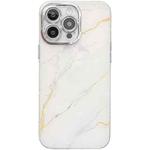 For iPhone 14 Pro Electroplated Marble Texture Phone Case(Gold White M1)