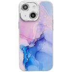 For iPhone 15 Electroplated Marble Texture Phone Case(Purple Blue M18)