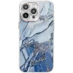 For iPhone 15 Pro Electroplated Marble Texture Phone Case(Navy Blue M17)