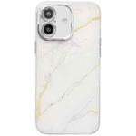 For iPhone 16 Plus Electroplated Marble Texture Phone Case(Gold White M1)