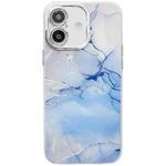 For iPhone 16 Plus Electroplated Marble Texture Phone Case(Blue M11)