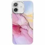 For iPhone 16 Plus Electroplated Marble Texture Phone Case(Gold Pink Red M12)