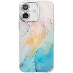 For iPhone 16 Plus Electroplated Marble Texture Phone Case(Yellow Green M13)