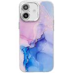 For iPhone 16 Plus Electroplated Marble Texture Phone Case(Purple Blue M18)