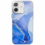 For iPhone 16 Electroplated Marble Texture Phone Case(Dark Blue M16)