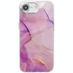 For iPhone 16e Electroplated Marble Texture Phone Case(Gold Purple Red M15)
