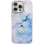 For iPhone 16 Pro Max Electroplated Marble Texture Ring Holder Phone Case(Blue S11)