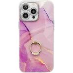 For iPhone 16 Pro Max Electroplated Marble Texture Ring Holder Phone Case(Gold Purple Red S15)