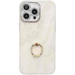 For iPhone 16 Pro Electroplated Marble Texture Ring Holder Phone Case(White S8)