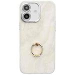 For iPhone 16 Plus Electroplated Marble Texture Ring Holder Phone Case(White S8)