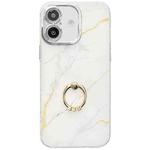 For iPhone 16 Electroplated Marble Texture Ring Holder Phone Case(Gold White S1)