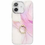 For iPhone 16 Electroplated Marble Texture Ring Holder Phone Case(Light Purple S6)