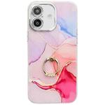 For iPhone 16 Electroplated Marble Texture Ring Holder Phone Case(Red S7)