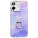 For iPhone 16 Electroplated Marble Texture Ring Holder Phone Case(Blue Purple S10)