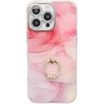 For iPhone 15 Pro Max Electroplated Marble Texture Ring Holder Phone Case(Pink S2)