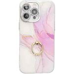 For iPhone 15 Pro Max Electroplated Marble Texture Ring Holder Phone Case(Light Purple S6)