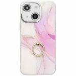 For iPhone 15 Electroplated Marble Texture Ring Holder Phone Case(Light Purple S6)