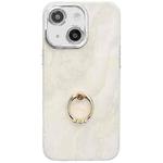 For iPhone 15 Electroplated Marble Texture Ring Holder Phone Case(White S8)