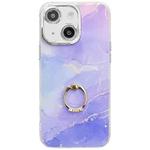 For iPhone 15 Electroplated Marble Texture Ring Holder Phone Case(Blue Purple S10)