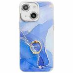 For iPhone 15 Electroplated Marble Texture Ring Holder Phone Case(Dark Blue S16)