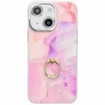 For iPhone 14 Electroplated Marble Texture Ring Holder Phone Case(Pink Purple S4)