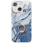 For iPhone 14 Electroplated Marble Texture Ring Holder Phone Case(Navy Blue S17)