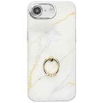 For iPhone 16e Electroplated Marble Texture Ring Holder Phone Case(Gold White S1)