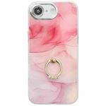 For iPhone 16e Electroplated Marble Texture Ring Holder Phone Case(Pink S2)