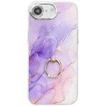 For iPhone 16e Electroplated Marble Texture Ring Holder Phone Case(Purple S3)