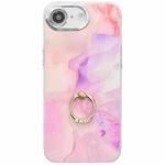 For iPhone 16e Electroplated Marble Texture Ring Holder Phone Case(Pink Purple S4)