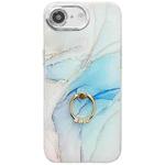 For iPhone 16e Electroplated Marble Texture Ring Holder Phone Case(Light Blue S5)