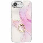 For iPhone 16e Electroplated Marble Texture Ring Holder Phone Case(Light Purple S6)