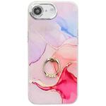 For iPhone 16e Electroplated Marble Texture Ring Holder Phone Case(Red S7)