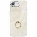 For iPhone 16e Electroplated Marble Texture Ring Holder Phone Case(White S8)