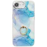 For iPhone 16e Electroplated Marble Texture Ring Holder Phone Case(Blue Green S9)