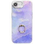 For iPhone 16e Electroplated Marble Texture Ring Holder Phone Case(Blue Purple S10)
