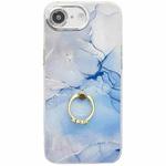 For iPhone 16e Electroplated Marble Texture Ring Holder Phone Case(Blue S11)